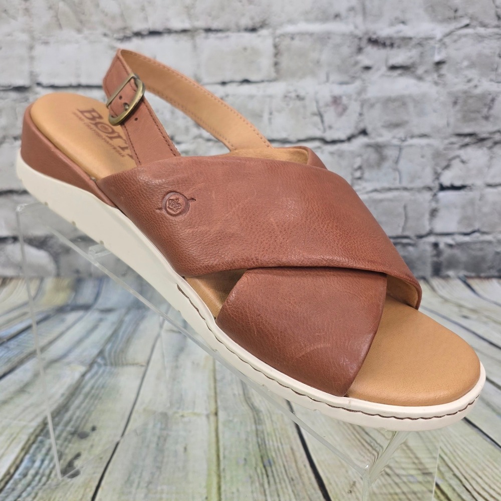 Born Mia Sandals Womens 11 Brown Leather Slingback Platform Wedge BR0070506 NEW